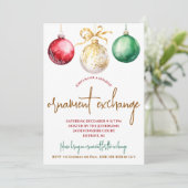 Goud, Groen, Rode Ornament Exchange Holiday Party Kaart (Staand voorkant)