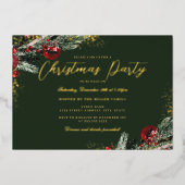 Goud Groen Rode Sparkle Bladgroen Kerstfeest Folie Uitnodiging (Voorkant)