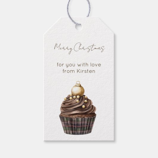 Goud Groen Rood Blauw Chocolade Cupcake Kerstmis Cadeaulabel (Voorkant)