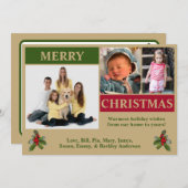 Goud, Groen, & Rood Modern 3 Foto Kerstkaart (Voorkant / Achterkant)