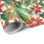 Goud Groen Rood Wit Poinsettia Cadeaupapier (Rol Hoek)