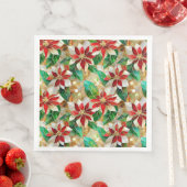 Goud Groen Rood Wit Poinsettia Servet (Insitu)