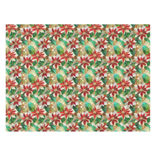 Goud Groen Rood Wit Poinsettia Tafelkleed (Voorkant (Horizontaal))