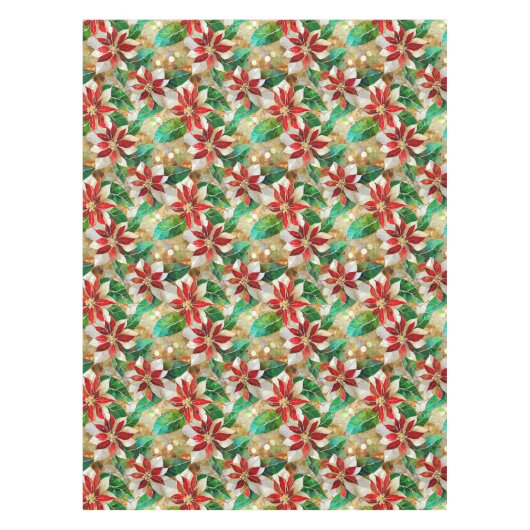 Goud Groen Rood Wit Poinsettia Tafelkleed (Voorkant)