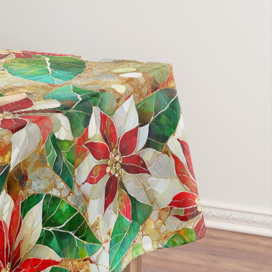Goud Groen Rood Wit Poinsettia Tafelkleed (Voorbeeld)