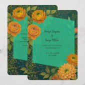 Goud groen Rustiek Herfst Bloemen Huwelijksuitnodi Kaart (Voorkant / Achterkant)