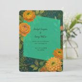 Goud groen Rustiek Herfst Bloemen Huwelijksuitnodi Kaart (Staand voorkant)
