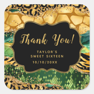 Goud Groen Safari Agate Sweet Sixteen Dank Je Vierkante Sticker