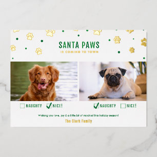 Goud & Groen Stout of Braaf Twee Honden Foto Folie Feestdagenkaart