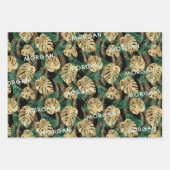 Goud/Groen Tropisch blad, aangepaste naam, 3 kleur Inpakpapier Vel (Voorkant 2)