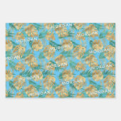 Goud/Groen Tropisch blad, aangepaste naam, 3 kleur Inpakpapier Vel (Voorkant)