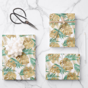 Goud & Groen Tropisch blad Inpakpapier Vel