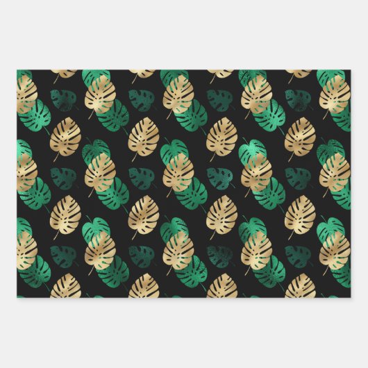 Goud & Groen Tropisch blad Inpakpapier Vel (Voorkant 3)