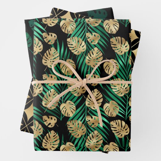 Goud & Groen Tropisch blad Inpakpapier Vel (In situ)