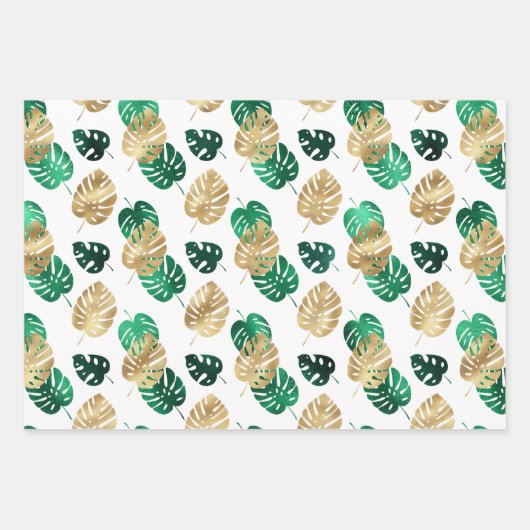 Goud & Groen Tropisch blad Inpakpapier Vel (Voorkant 3)