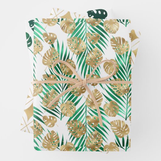 Goud & Groen Tropisch blad Inpakpapier Vel (In situ)