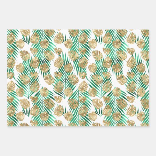 Goud & Groen Tropisch blad Inpakpapier Vel (Voorkant)
