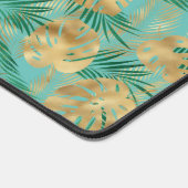 Goud & Groen Tropisch blad Personaliseer Naam Blau Bureaumat (Hoek)
