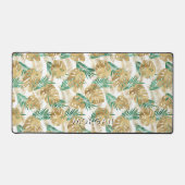 Goud/Groen Tropisch blad Personaliseer Naam Wit Bureaumat (Voorkant)
