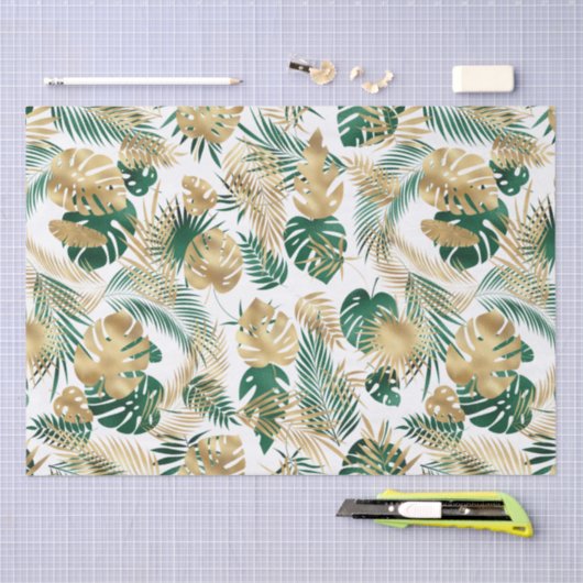 Goud & Groen Tropisch blad Tissuepapier (Craft)