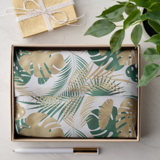 Goud & Groen Tropisch blad Tissuepapier (Geschenk)