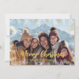 Goud Groen Wit Moderne Botanische Foto Kerstmis Feestdagenkaart