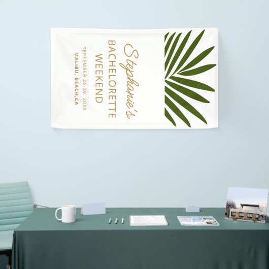 Goud, groen, wit palmblad vrijgezellenweekend spandoek (Beurs)