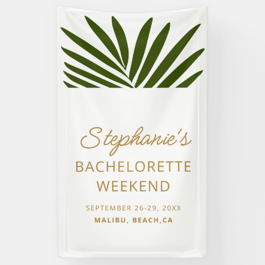 Goud, groen, wit palmblad vrijgezellenweekend spandoek (Verticaal)