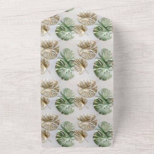 Goud Groen Wit Tropisch Bladeren All In One Uitnodiging (Buitenkant)