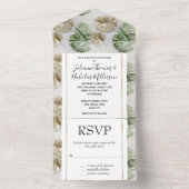 Goud Groen Wit Tropisch Bladeren All In One Uitnodiging (Binnen)