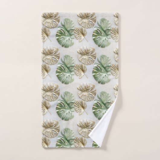 Goud Groen Wit Tropisch Bladeren Bad Handdoek (Handdoek)