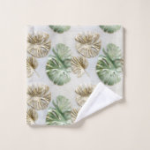 Goud Groen Wit Tropisch Bladeren Bad Handdoek (Wasdoekje)