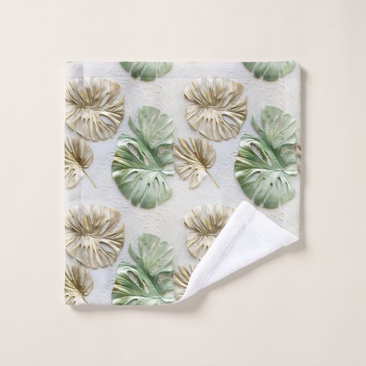 Goud Groen Wit Tropisch Bladeren Bad Handdoek (Wasdoekje)