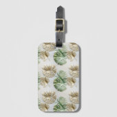 Goud Groen Wit Tropisch Bladeren Bagagelabel (Voorkant (verticaal))
