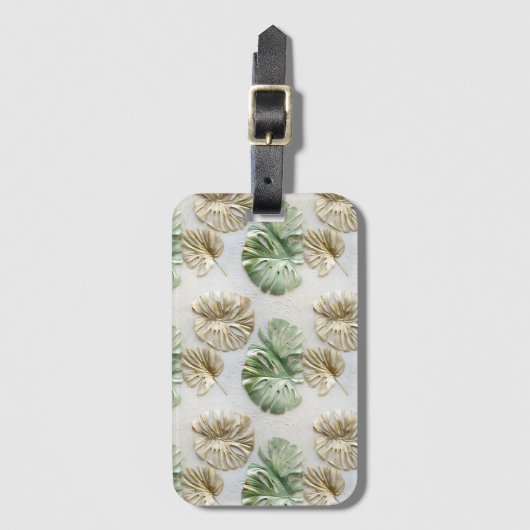 Goud Groen Wit Tropisch Bladeren Bagagelabel (Voorkant (verticaal))