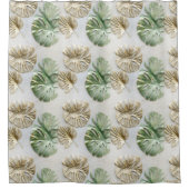 Goud Groen Wit Tropisch Bladeren Douchegordijn (Voorkant)