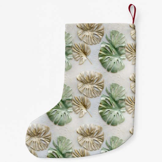 Goud Groen Wit Tropisch Bladeren Kleine Kerstsok (Achterkant)