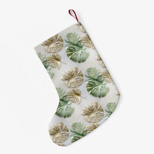 Goud Groen Wit Tropisch Bladeren Kleine Kerstsok (Achterkant (Hangend))