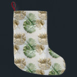 Goud Groen Wit Tropisch Bladeren Kleine Kerstsok<br><div class="desc">Goud Groen Wit Tropisch Bladeren</div>