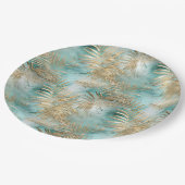 Goud Groen Wit Tropisch Bladeren Papieren Bordje (Gekanteld)