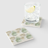 Goud Groen Wit Tropisch Bladeren Stenen Onderzetter (Zijkant)