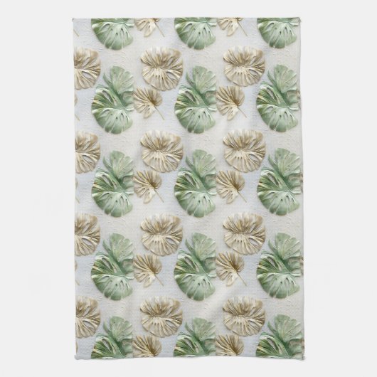 Goud Groen Wit Tropisch Bladeren Theedoek (Verticaal)