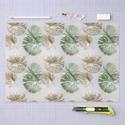 Goud Groen Wit Tropisch Bladeren Tissuepapier (Craft)