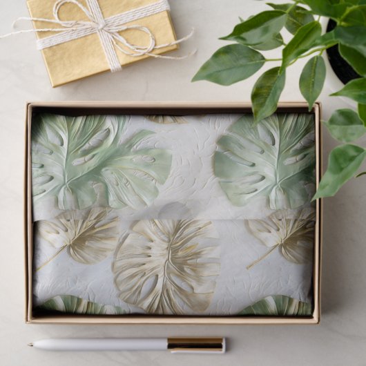 Goud Groen Wit Tropisch Bladeren Tissuepapier (Geschenk)