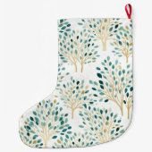 Goud Groen Wit Whimsical Trees Kerstnaam Grote Kerstsok (Achterkant)