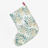 Goud Groen Wit Whimsical Trees Kerstnaam Grote Kerstsok (Achterkant (Hangend))