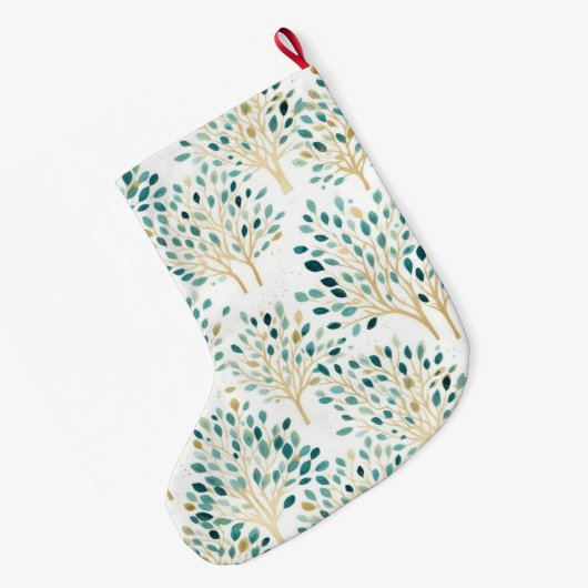 Goud Groen Wit Whimsical Trees Kerstnaam Grote Kerstsok (Achterkant (Hangend))