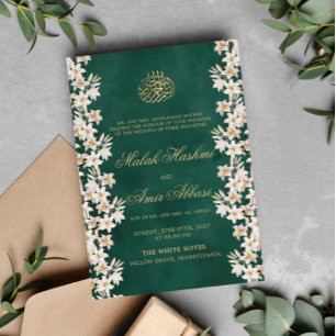 Goud & Groen Witte Bloem Islamitische Moslim Huwel Kaart