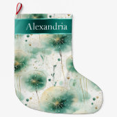 Goud Groen Witte Bloemen Kerstnaam Grote Kerstsok (Voorkant)