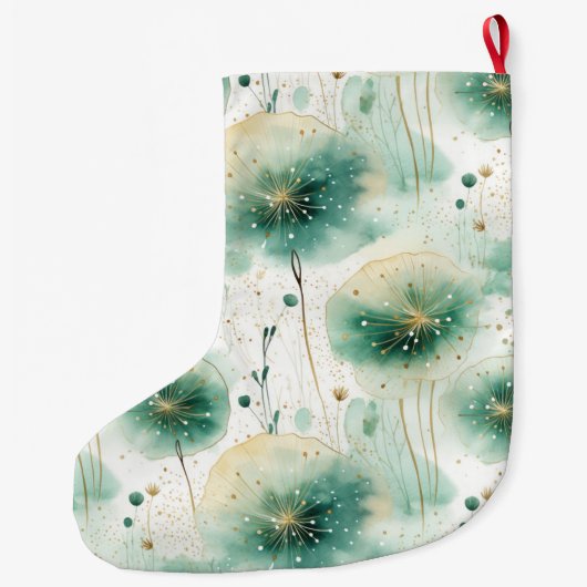 Goud Groen Witte Bloemen Kerstnaam Grote Kerstsok (Achterkant)